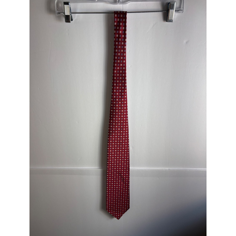 Brooks Brothers 346 Mens Red Geometric Square Silk Tie Stain Resistant USA Made